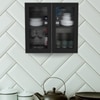 Aluminium Black Profile 2 Fluted Glass Handless Shutters Wall Cabinet In Slate Grey Finish