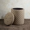 Quad Jacquard Wooden Storage Ottoman Upholstered in Cream Color