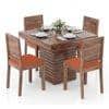Julian 4 Seater Dining Table With Set Of 4 Oribi Upholstered Dining Chairs (Colour- Burnt Orange, Finish- Teak)