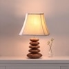 Devansh Off-White Rectangular Cotton Table Lamp With Wood Pebble Lamp (12X8X16.5) Inches