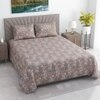 Taupe Floral Cotton 400 Tc flat  Super King Size Bedsheet With 2 Pillow Covers