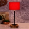 Rene Red Fabric Shade Table Lamp with Natural Wood & Iron Base