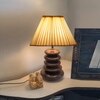 Devansh Knife Pleated Cotton Table Lamp With Wood Pebble Lamp (12X12X16.5) Inches -C