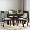 Fidora 4 Seater Dining Table With Set Of 4 Alaine Dining Chairs (Colour- Calico Floral Retreat & Pony Beige, Finish- Mahogany)