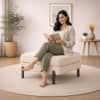 Doe Buck Luxe Boucle Square Ottoman in White Colour with Black Metal Legs