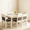 Globally Indian Compact Wooden Dining Table Set For 6 – White Painted Finish With Cushioned Seating