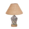 Devansh Conical Beige Jute Shade Lamp With Wood & Mosaic Glass Base For Decoration/Office/Home/Gifting/Study For Decoration/Office/Home/Gifting/Study -(10X10X14.5) Inches -A