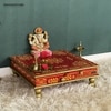 D'Dass Red Mdf and Sheesham Wooden Pooja Chowki With Drawer