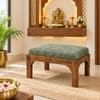 Nivara Solid Sheesham Wood Upholstered Pooja Chowki Sage Green Provincial Teak Finish
