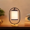 Devansh White & Black Cotton Drum Wooden  & Iron Table Lamp -17 Inch Height  -F