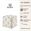 Doe Buck Colchester Velvet Tufted Ottoman Cube in Off White Colour with Wooden Base