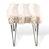 Velas Sheesham Wood Mid Century 2 Seater Bench With Metal Legs In Beige Fabric With Fringes
