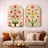 Mughal Floral Wall Art Painting Set of 2 with Gold Frame 16 x 24 Inch