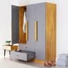 Hexa Red Wooden 3 Door Wardrobe with 2 Drawers and Hanging Space in Giant Wood and Slate Grey Colour