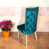 Oliver wood Set of 2 Dining Chairs in Turquoise Sea Velvet Upholstery with SILVER FINISH