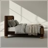 Heritage Cane Upholstered King Size Bed in Linen With Oak wood Frame