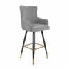 Doe Buck Nolen Upholstered Bar Stool in Grey Colour with Gold Tip Legs