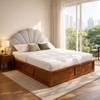 Pankhuri Solid Wood Queen Size Upholstered Bed With Box Storage (Provincial Teak Finish, Grey Colour)