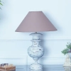 Marasol Frosted White Wood Table Lamp with Beige Cotton Shade