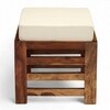 Houston Sheesham Wood Contemporary Set of 2 Stools in Jute White, Natural Teak Finish