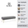 Doe Buck Upholstered Bench in Grey Colour with Channel Stitching and Gold Legs