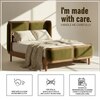 Valerio Duo-Panel Luxe Queen Size Bed in Olive colour Velvet with Oak wood Frame