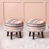 Hues Jacquard Wooden Ottoman in Multicolor Set of 2