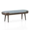 Nuvo Solid Wood Upholstered Bench In Danish Walnut Finish and Indigo Crest Colour