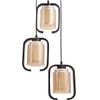 Eliante 3-Light Pendant Hanging Light In Champaign Finish, Mild Steel And Wood With Glass Shade