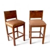 Osian Sheesham Wood Set of 2 Bar Chairs (Caramel Brown Sparkle Velvet Teak Finish)