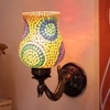 Banjo Antique Metal Peacock Wall Lamp with Multicolor Mosaic Glass