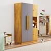 Hexa Red Wooden 4 Door Wardrobe with Hanging Space in Giant Wood and Slate Grey Colour