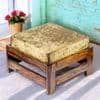 Amber Sheesham Wood Foot Stool in Teak Finish with Velvet Green Cushion