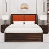 Lotus Solid Wood King  Size Upholstered Bed With Drawer Storage (Provincial Teak Finish)