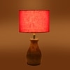 Devansh Red Cotton Table Lamp With  Wood Natural Base (7X13 Inches)-4