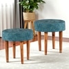 Nayla Solid Wood Stool in Textured Cyan Blue Jackard fabric