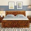 Moglis Solid Wood Queen  Size Bed With Drawer Storage Bed In Honey Oak Finish