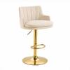 Doe Buck Oliver Adjustable Velvet Bar Stool in Beige Colour with Gold Base