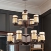 Eliante 13-Light Chandelier, Mild Steel Glass And Wood, Modern Hanging Ceiling Light Fixture