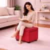 Doe Buck Hutcheson Upholstered Storage Ottoman Cube in Red Colour