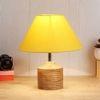 Jeanette Yellow Fabric Shade Table Lamp with Natural Wooden Base