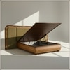 Elowen Softline King Size Bed in velvet With Oak wood Frame & Hydraulic Storage