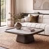 Lazo Solid Wood And Aravali Marble Square Coffee Table In Dark Chestnut Finish
