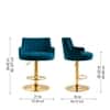 Doe Buck Oliver Adjustable Velvet Bar Stool in Teal Blue Colour with Gold Base