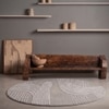 Handmade Round Wool Silk Rug Modern Wave Beige 5 Feet Carpet