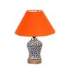Devansh Conical Orange Cotton Shade Lamp With Wood & Mosaic Glass Base For Decoration/Office/Home/Gifting/Study For Decoration/Office/Home/Gifting/Study -(10X10X14.5) Inches -A