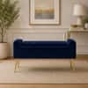Doe Buck Upholstered Storage Bench in Blue Colour with Gold Legs