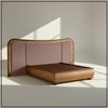 Elowen Softline King Size Bed in velvet With Oak wood Frame & Hydraulic Storage