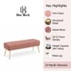 Doe Buck Upholstered Bench in Pink Colour with Channel Stitching and Gold Legs