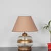 VARELLO Clear Glass Table Lamp with Gold Accent and Wood Base Beige Shade